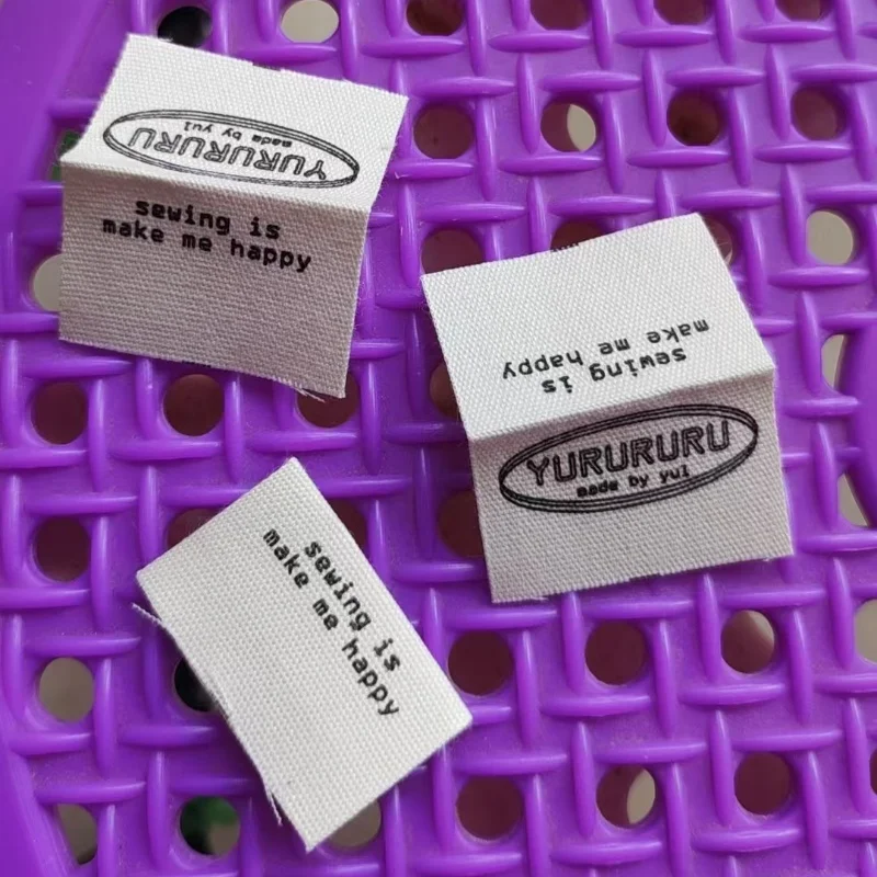 500PCS 사용자 정의 베이지 천연 면 레이블 3*5 cm 중앙 접이식 인쇄 천 레..