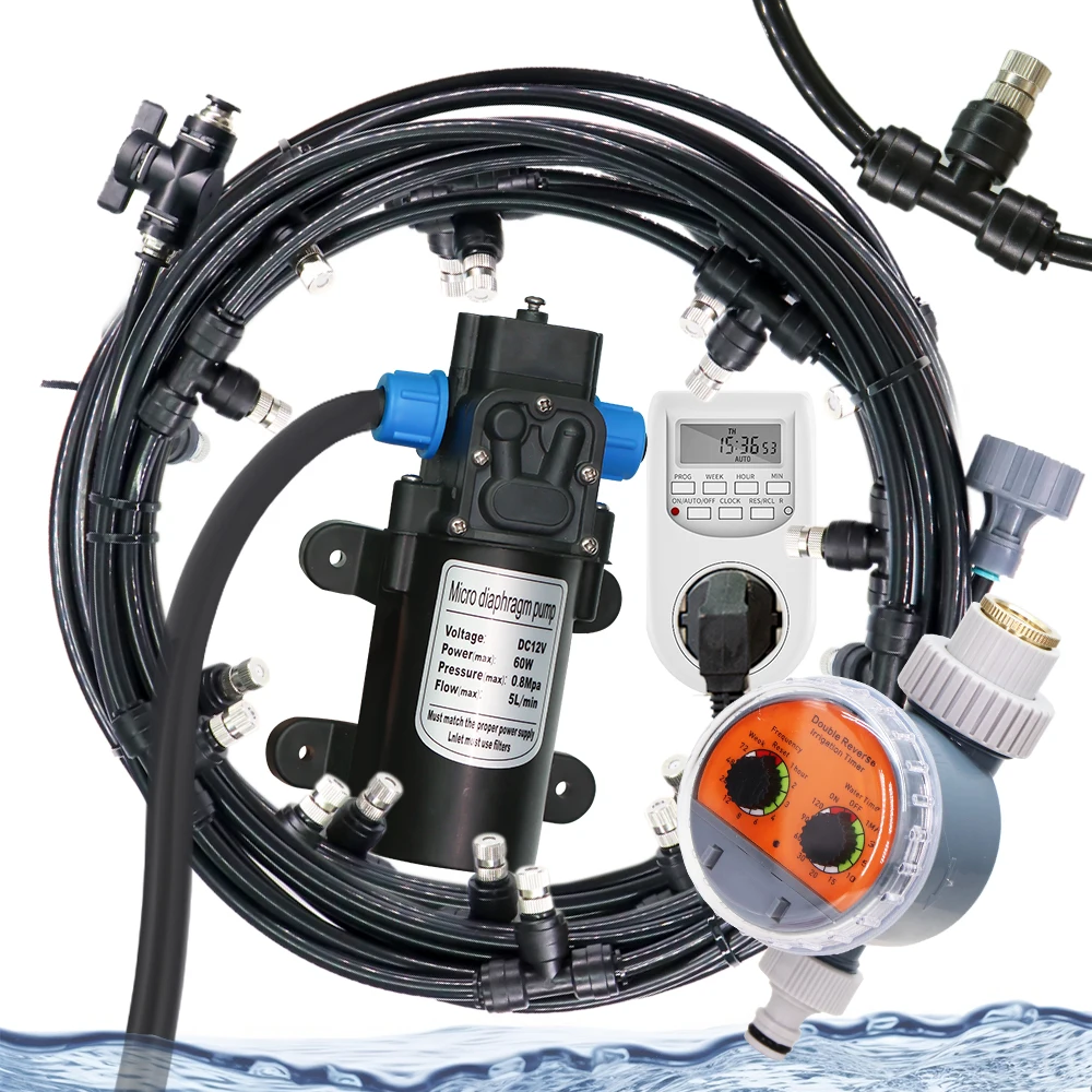 

Система охлаждения низкого давления, 6-21 м, 60 Вт, самовсасывающий насос 110-240 В, источник питания, увлажнение, Полив сада