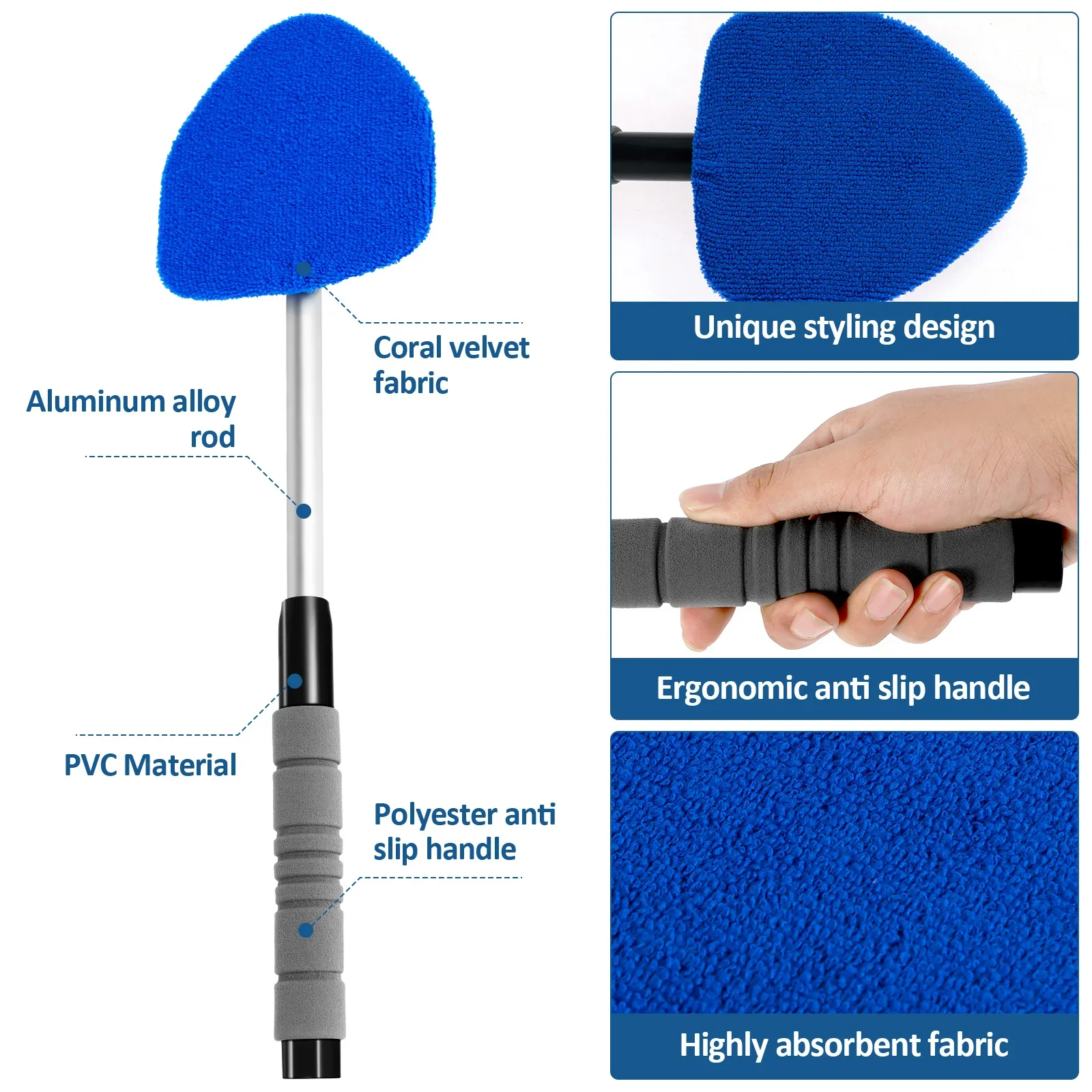 18.5 Inch Car Window Cleaner with Rotating Head AdjustableHandle Strong Water Absorptionfor Windshield & Mirror Cleaning at Home