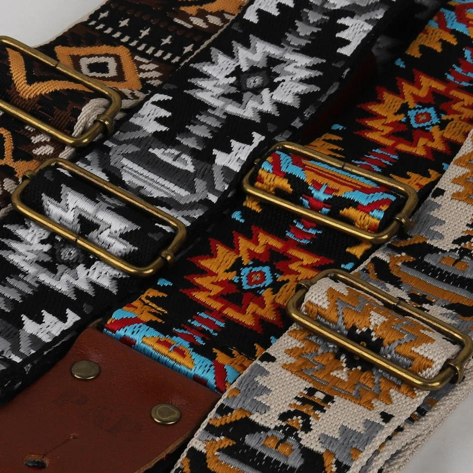 Bohemian Soft Leather Adjustable Guitar Strap in Vibrant Design