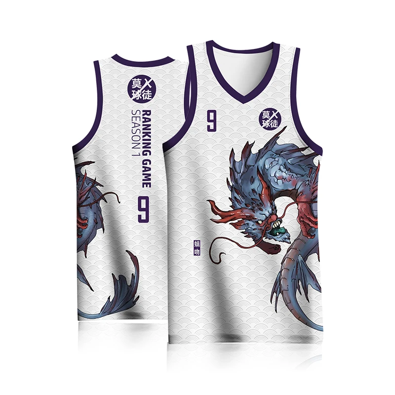 thumbnail image 1 of Camisetas de baloncesto BASKETMAN para hombre personalizables con sublimación completa, nombre del equipo, número, logotipo impreso, patrón de dragón, ropa de entrenamiento, 1 of 5