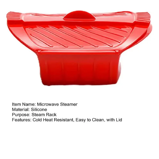 Silicone Steamer Box with Lid Professional Fish Steamer Silicone Steamer Microwave Food Grade Kitchen Gadgets 3
