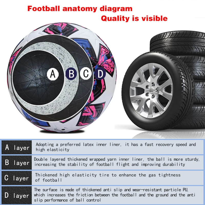 Professional Soccer Ball Size 5 Official Match Ball Seamless Bonded PU Soft Size 4 Football Excellent Grip and Elasticity