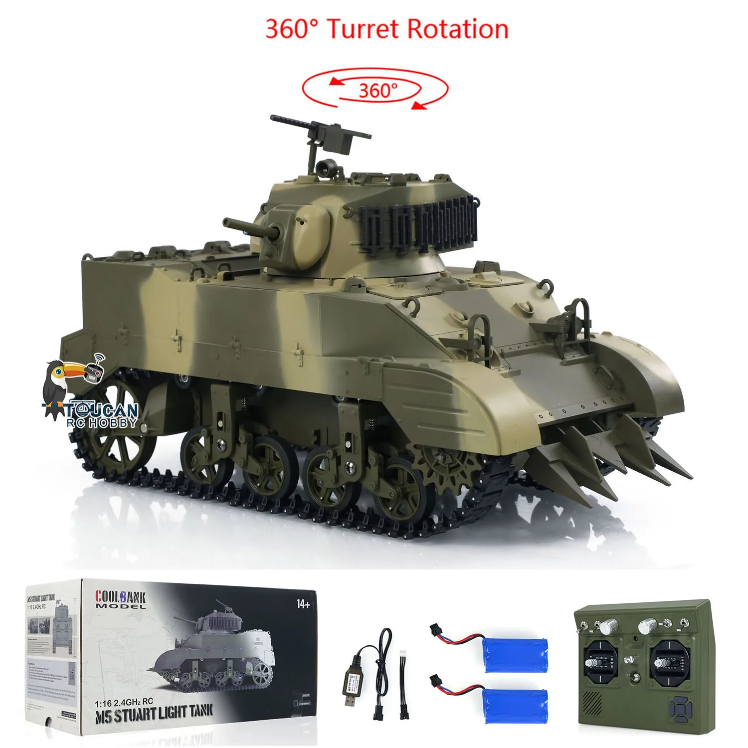 Gifts 1/16 RTR RC Tank US M5A1 Stuart VI Remote Control Light Tank Two Battery Radio Mini Vehicle Car Model Toys for Boys 3
