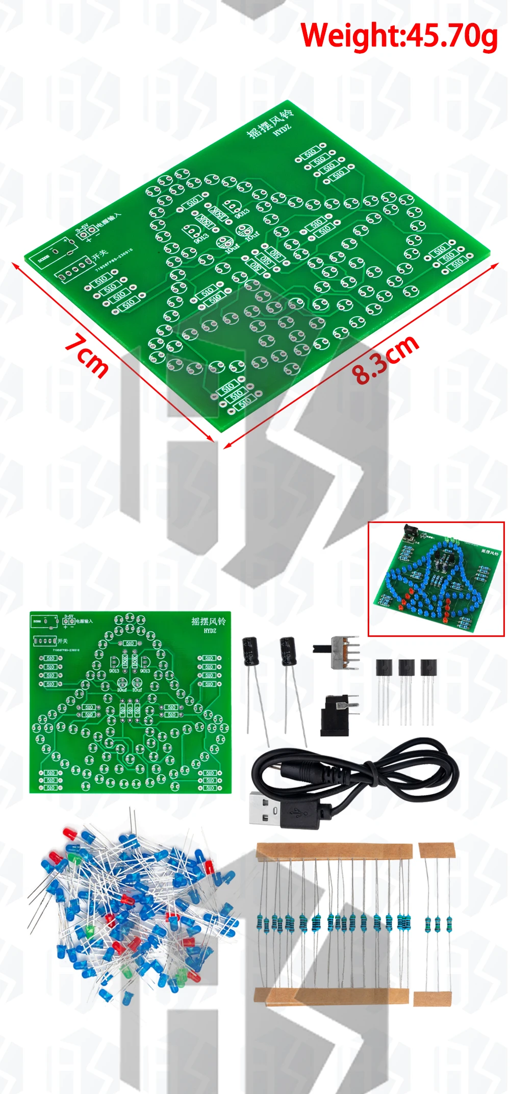 1 ~ 10pcs Labor Schaukel glocken DIY Windbell Spaß Löten elektronische Schaukel glocken Windspiel 95 leds Blinklicht Lernkit – Detail 5
