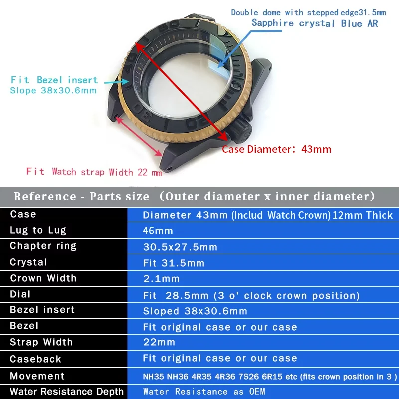 Watch Case PVD Matte Set Stainless Steel Bezel Insert For SEIKO