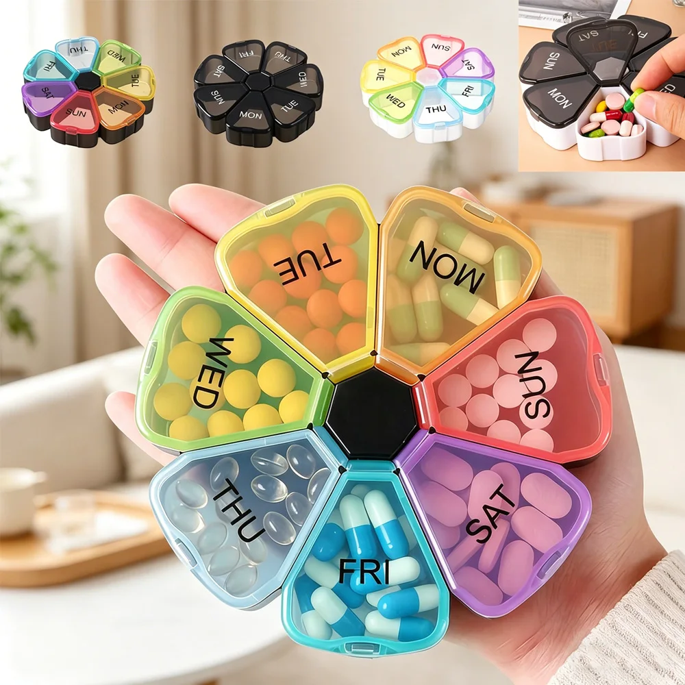 Colorful Flower Design Portable Pill Box - 7-Day Organizer
