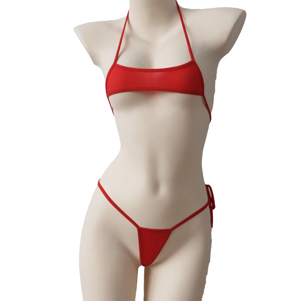 Womens Sexy Lingerie Bar Bikini Sets Lace Up Panties Underwear Set Low-Rise Briefs Elastic Underpants G-string Thongs