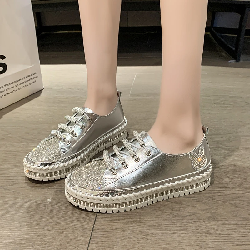 

New Plus Size Ladies Shoes Luxurious Design Crystal Diamond Women's Loafers Shiny Flat Shoes Rhinestone Sneakers Platform Shoes