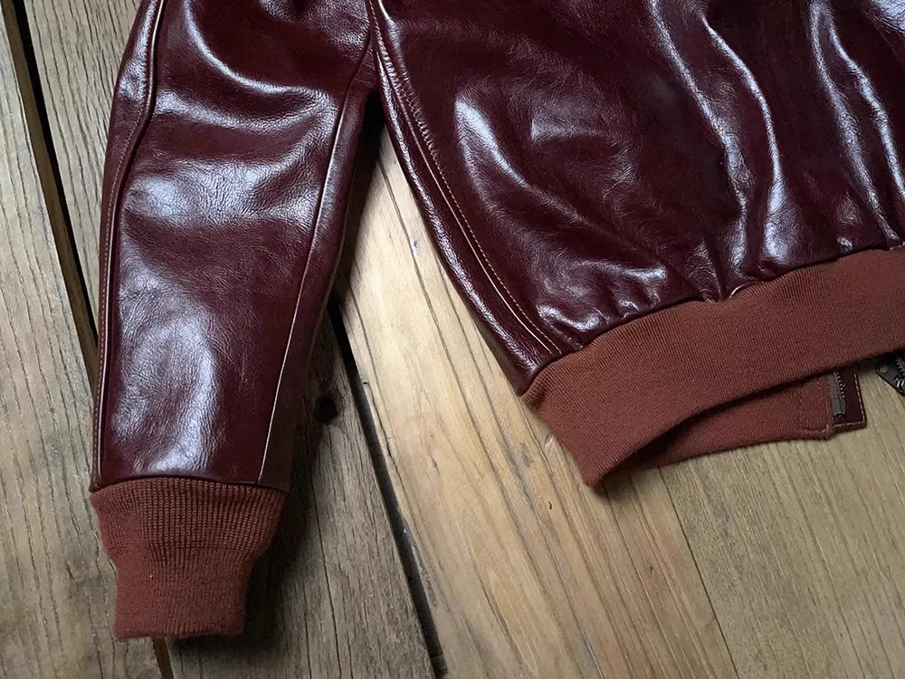 Description Picture 6 of itemFree shipping.Classic Bomber A-2 genuine leather jacket.Mens luxury thick leather coat.quality Burgundy leather A2 jackets