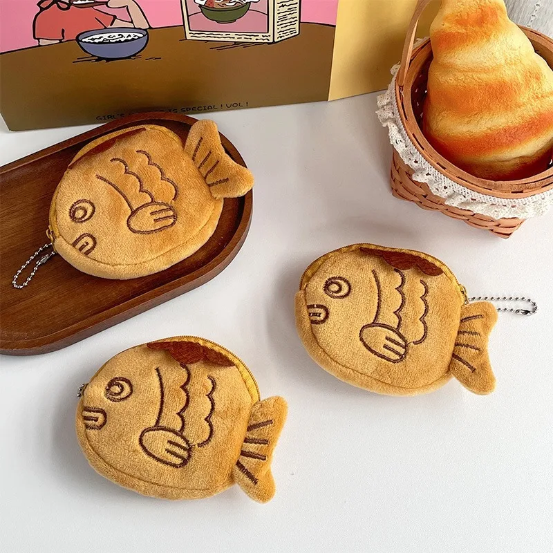 New Creative Cute Taiyaki Plush Coin Purse Kawaii Fish Coin Bag Wallet Key Earphone Organizer Pouch Zipper Bag Kids Gift coin purse plush coin purse