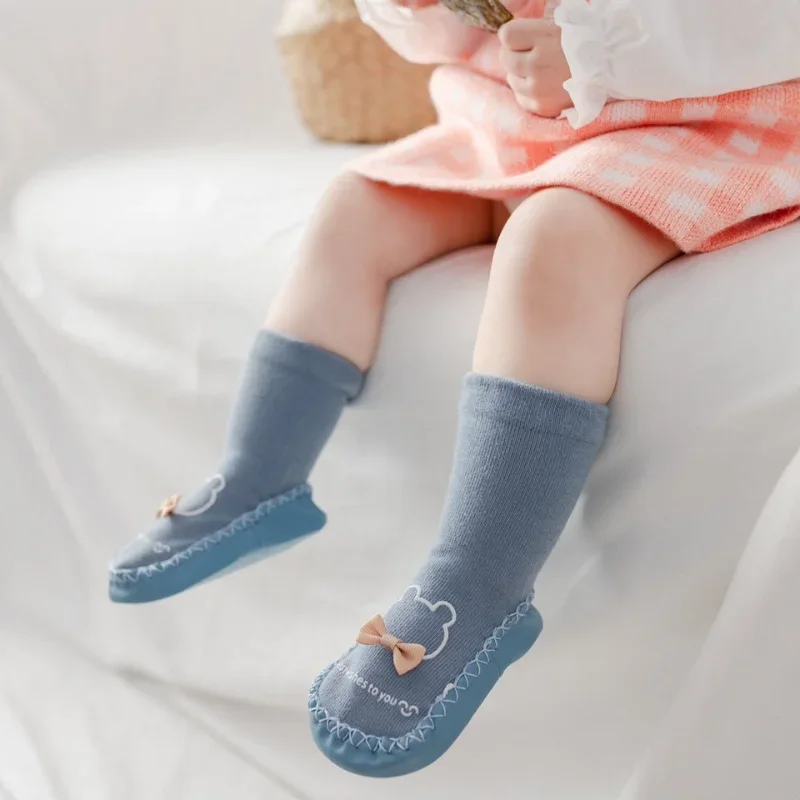 

Children's Medium Tube Socks Baby Anti-skid Floor Socks Soft Soled Walking Shoes Combed Cotton Insulated Baby Shoes