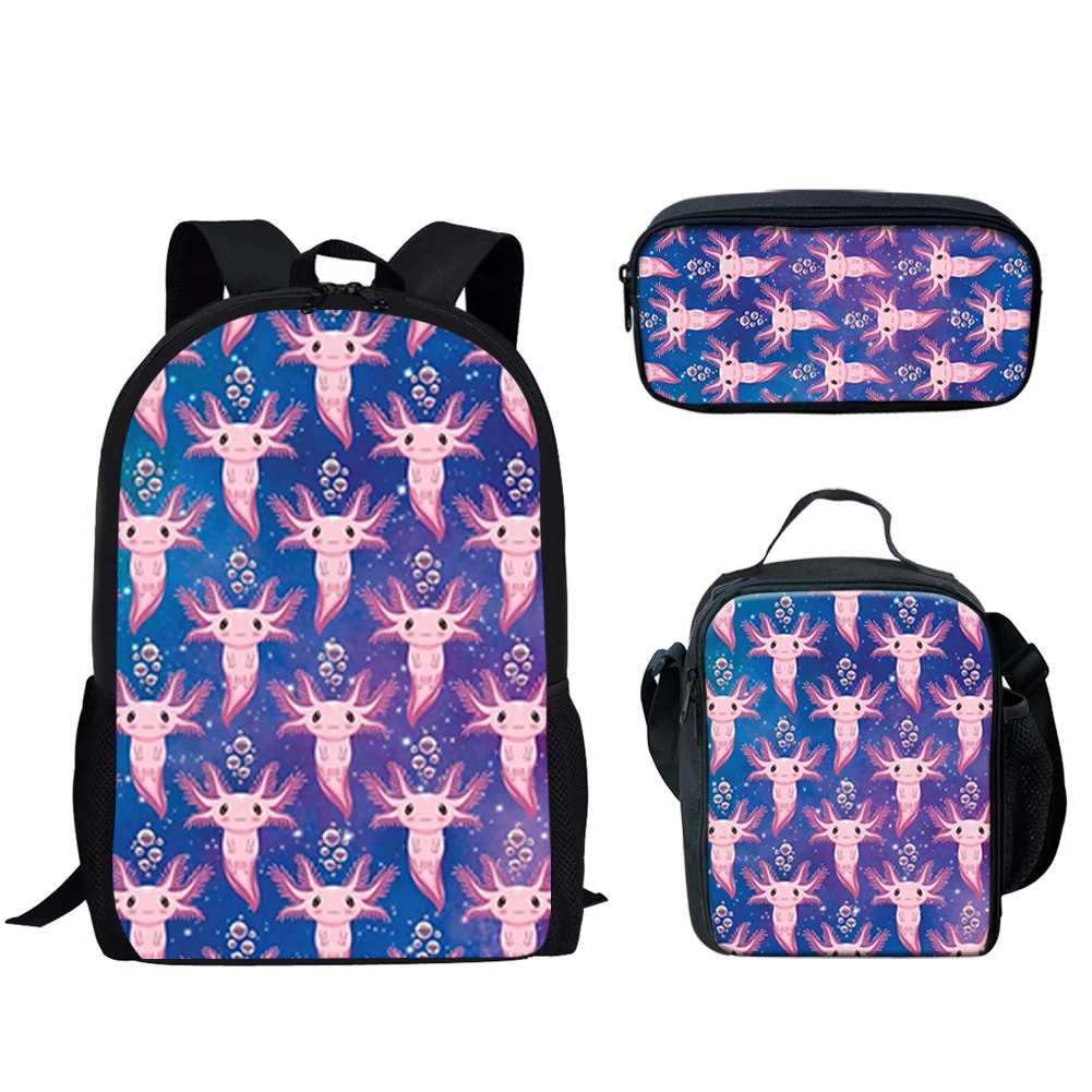 

Belidome Cute Cartoon Axolotl Print 3Pcs School Bag for Teen Boys Girls Backpack for Primary Student Schoolbags Mochila Infantil