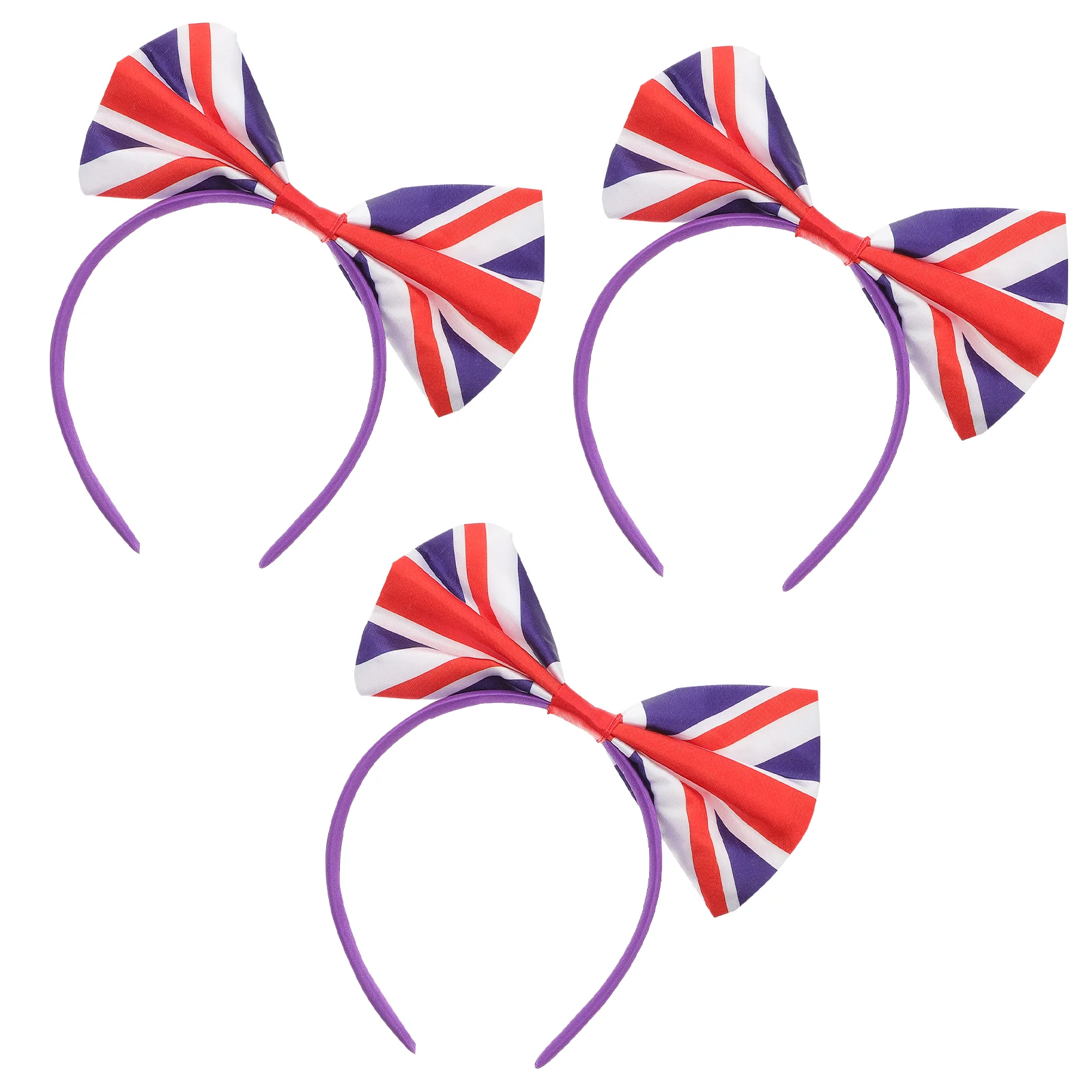 

3Pcs UK Flag Pattern Hairbands for Football Fans Adorable Large Bowknot Hair Decors