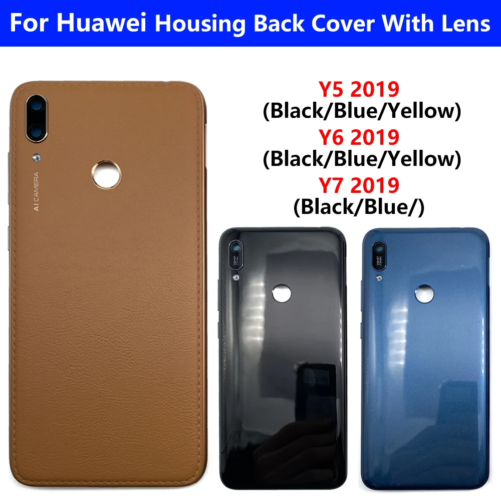 

Back Cover For Huawei Y6 Y5 Y7 2019 Housing Case battery back cover Parts Replacement With Side Button