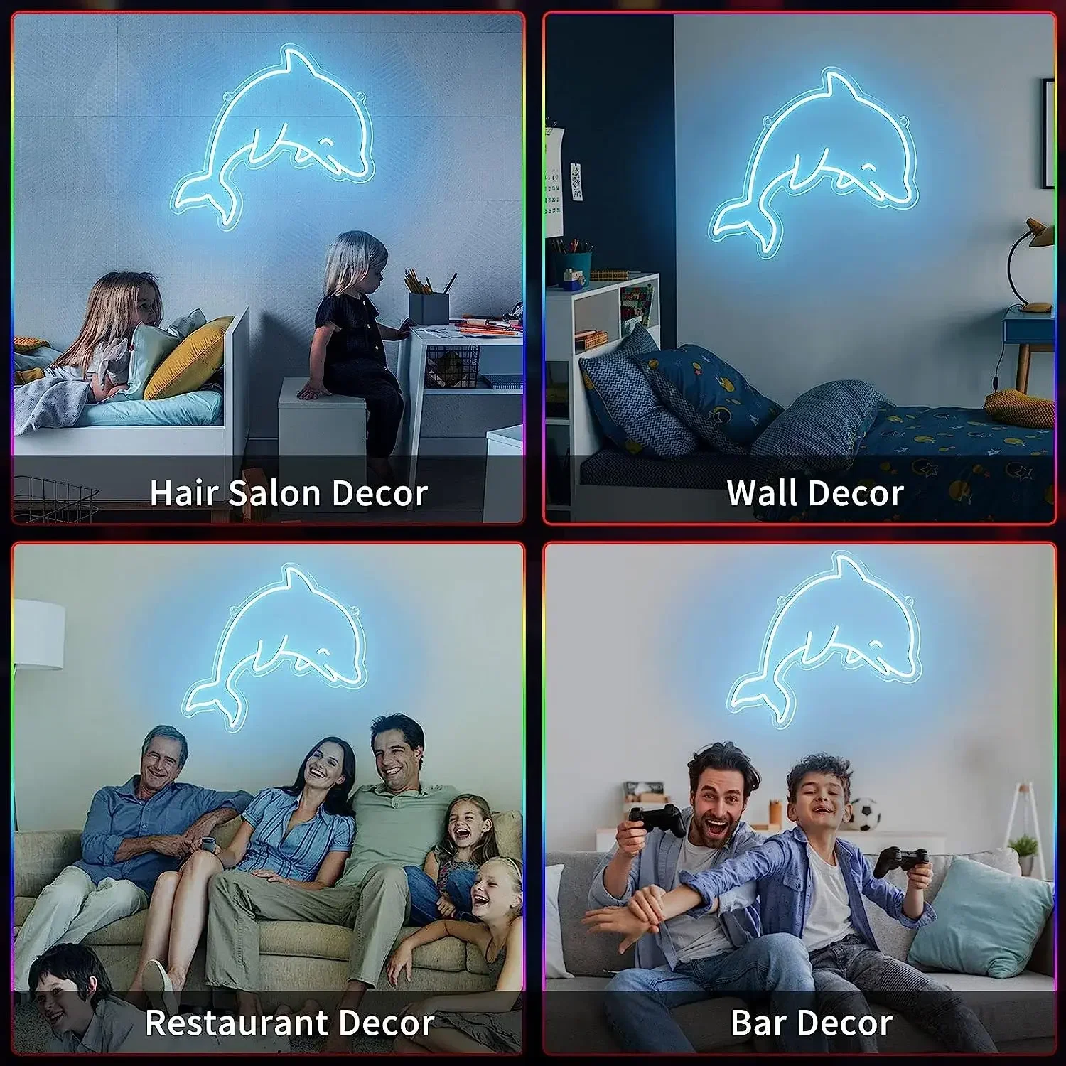 Description Picture 2 of itemDolphin Anime Neon Sign Cute LED Lights Indoor Wall Art Decoration Wedding Event Birthday Party Neon Kids Teens Boys Night Lamp