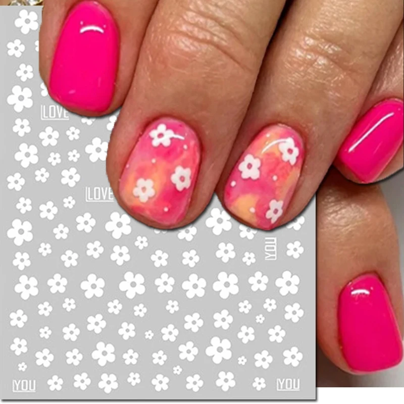 

3d Nail Art Stickers Five Petals Florals White Flowers Adhesive Sliders Decals Decorated Nail Manicures