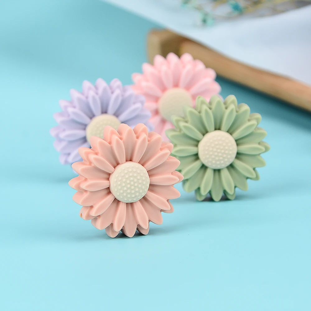 

LOFCA 5pcs 30mm Baby Silicone Beads Daisy Food Grade Teether Beads BPA-Free DIY Pacifier Chain Babi Chewable Beads Accessories