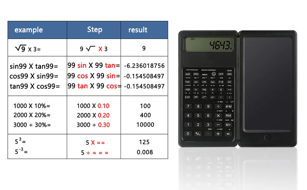 Description Picture 3 of itemNew 2 IN 1 Foldable Scientific Calculators 10 Digits LCD Display With 6 Inch Writing Tablet Stylus Pen Support Erase Button Lock