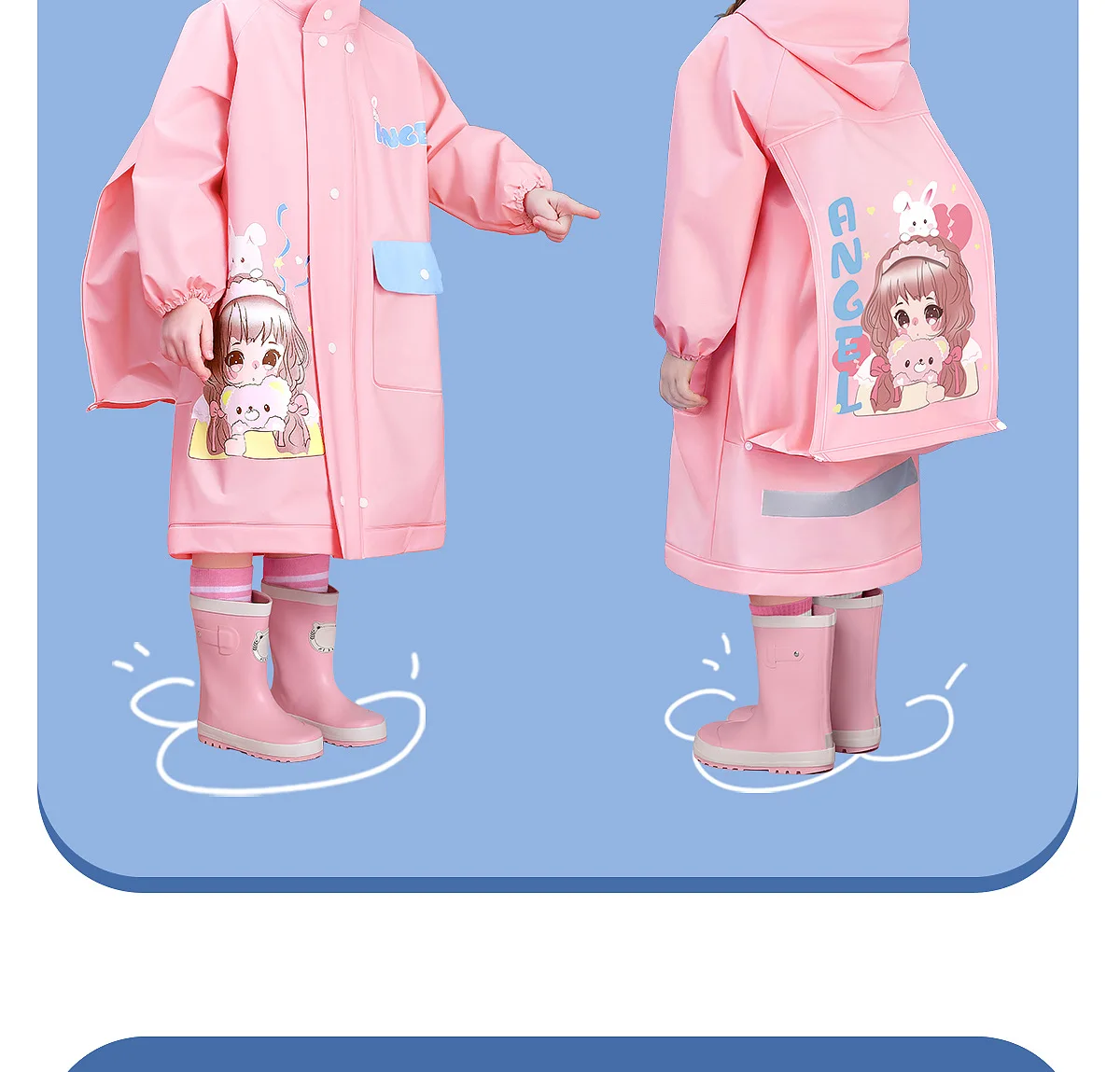 Whole Body Waterproof Kids Rain Poncho - EVA Children's Raincoat for Girls and Boys in Kindergarten with Schoolbag