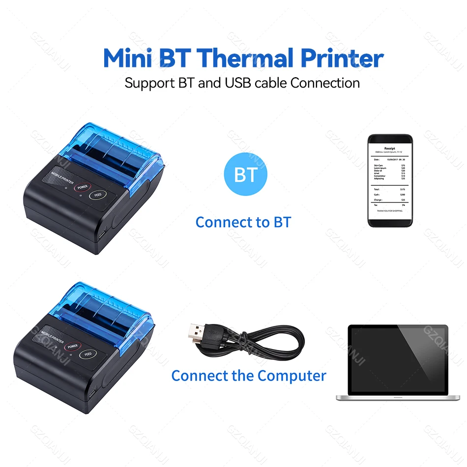 instant smartphone printer Portable Mini Thermal Bill Printer 2 inch Wireless USB Receipt Ticket Printer Add 58mm Paper Compatible with iOS Android Windows mini printer cheap