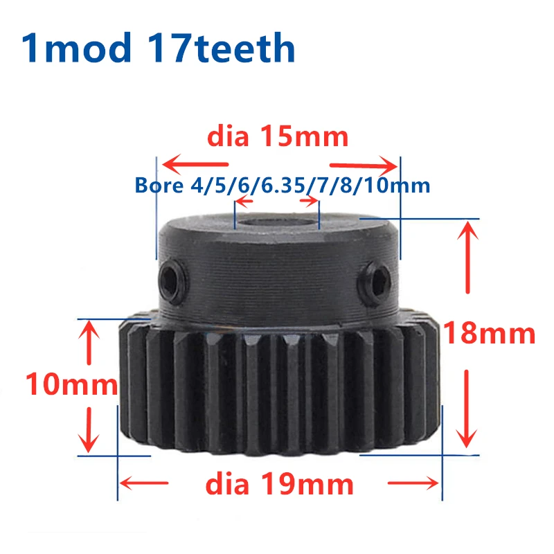 1Mod Rack And Gear Steel 10*10*500mm + 1Mod 17teeth 15teeth pinion 45 steel gear metal gear Carbon Gear