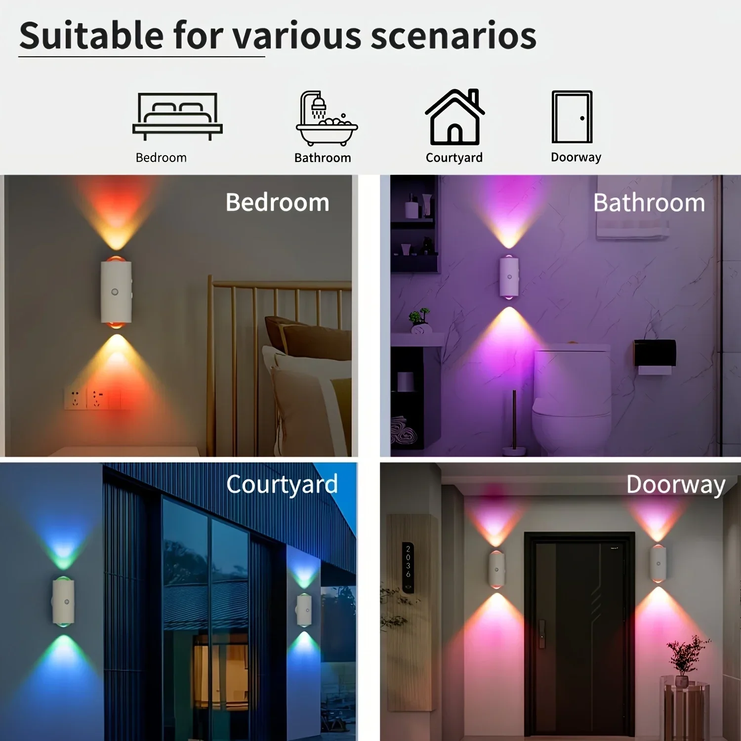 모션 센서가 장착된 RGB LED 야간 조명 충전식 벽 램프 그라데이션 주변 조명 조도 조절이 가능한 실내 조명 자기식 스텝 램프