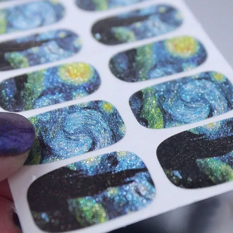 14Tips/Sheet Nail Wraps Van Gogh's Sky Nail Art Decals DIY Beauty Manicure Decoration Stickers Nail Tattoo