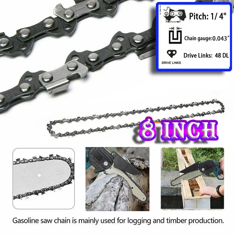 8Inch 1/4" Pitch Electric Chainsaw Semi Chisel Chains 48 Drive Links.043" Gauge Replacement for Trimming Wood Cutting Hardware