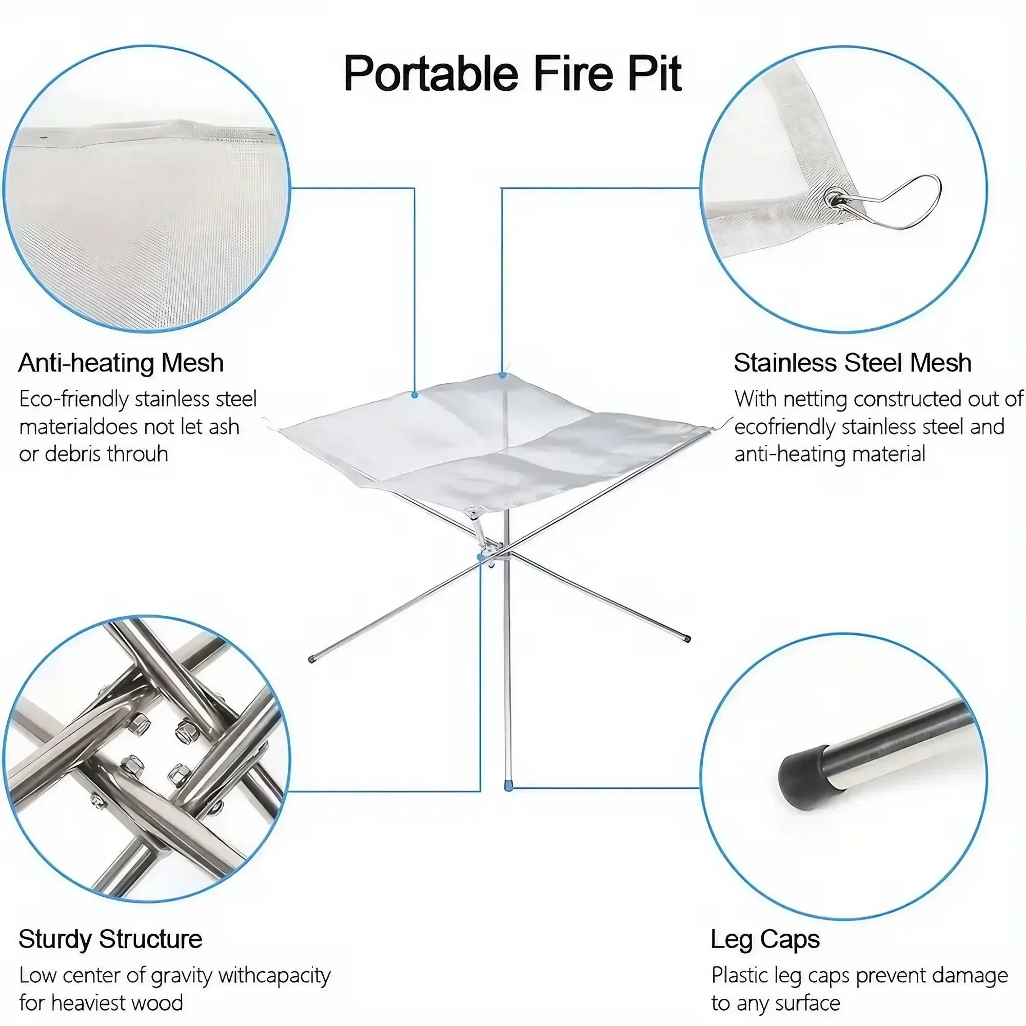 Outdoor Camping Stainless Steel Burning Rack Ultra-light Portable Foldable Camping Wood Stove Fire Stove Charcoal Heating