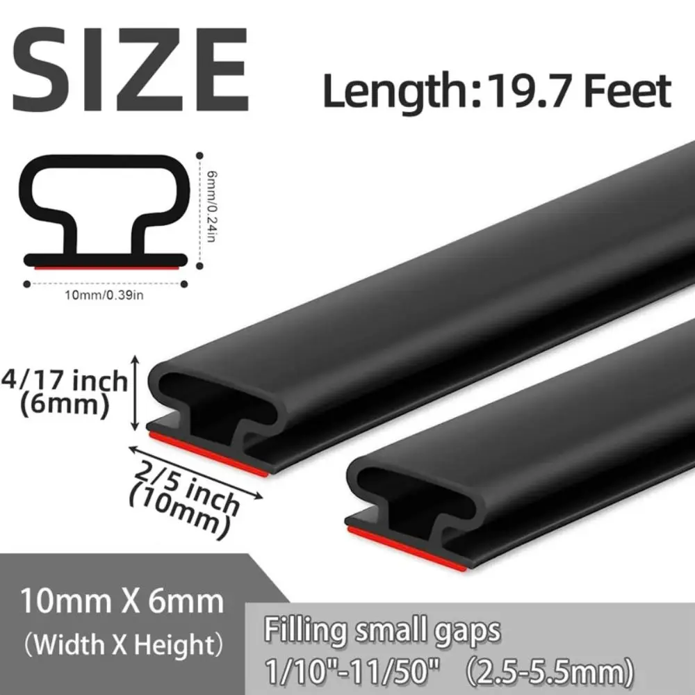 6m Soundproofing Weather Stripping Rubber D-Shape Door Seal Strip Self-adhesive Door Frame Insulation