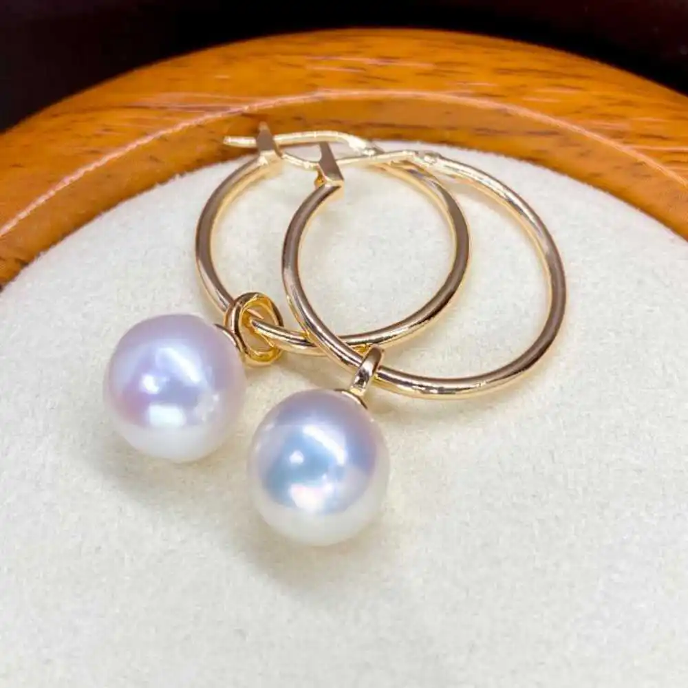 

Natural white pearl size 9-10MM ring diameter 22mm 18K gold plating Gift Wedding SOLID Halloween Ear stud Lucky Mother's Day