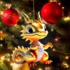 2024 Acrylic Dragon Baby Christmas Tree Ornaments Cute Dinosaur Pendant Xmas New Year Decorations Keychain Window Decor Gifts 2