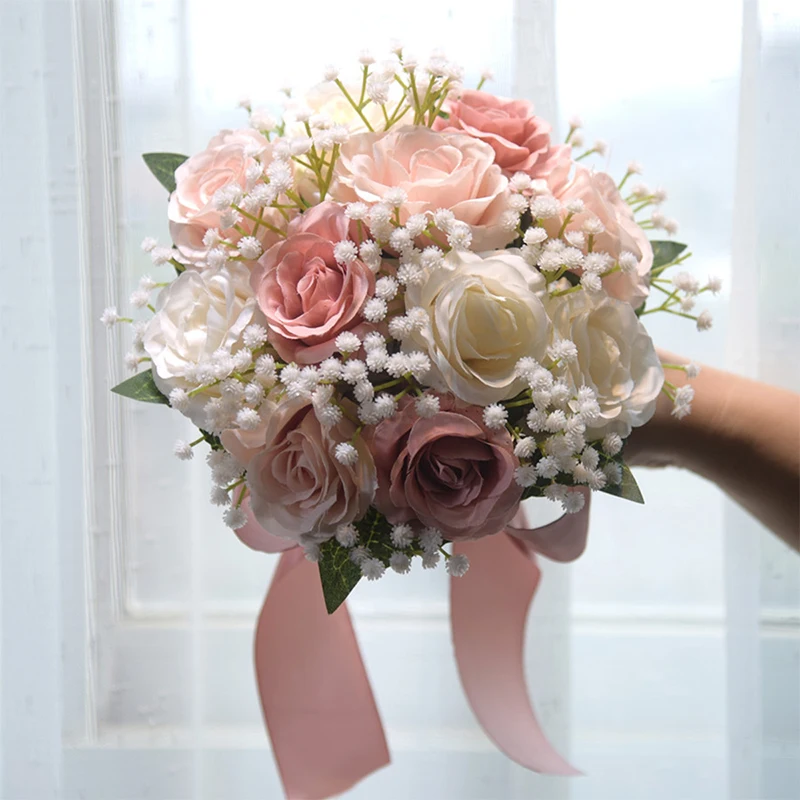 Wedding Bouquets Wedding Flower Decoration Bridal Bridesmaid Holding Flowers Bouquet Artificial Silk Rose Flower Bouquet Bride Wedding Marriage Party Accessories