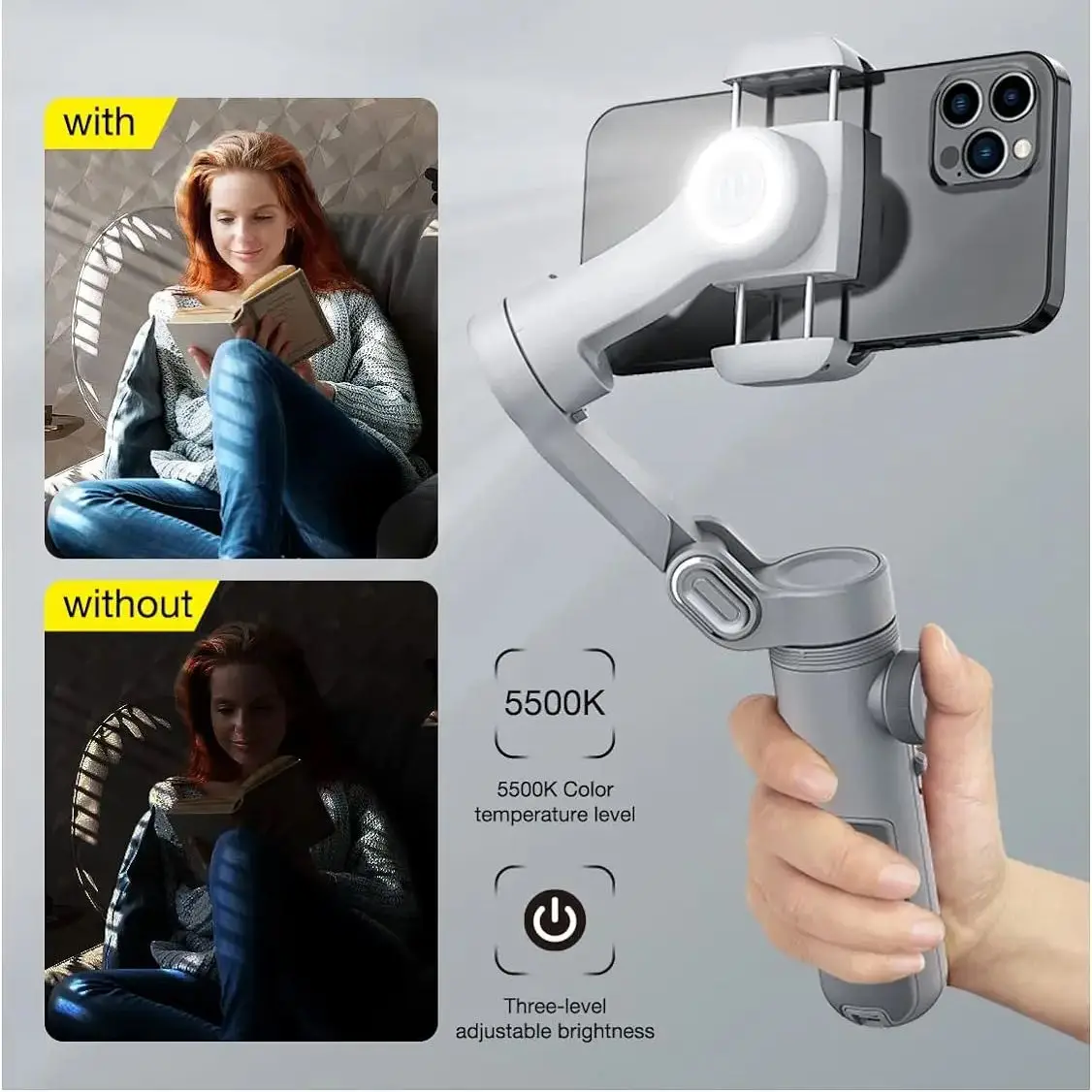 Handheld Gimbal Stabilizer Wireless Charging LED Display Light Focusing Wheel for Smartphone Smart X Pro 3-axis Universal Joint