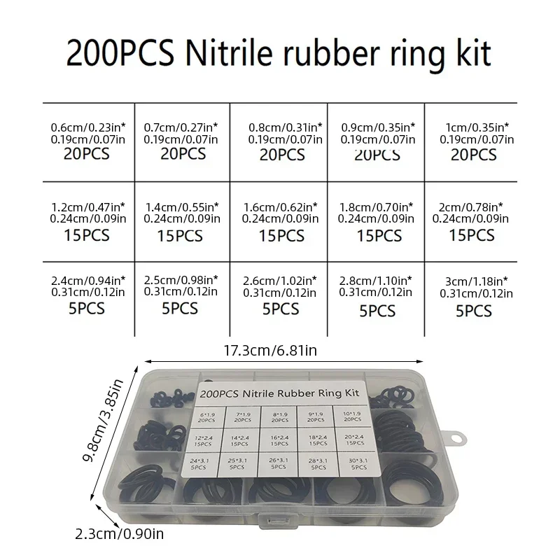 Rubber O-rings for Faucet Hose Valve Water & Oil Proof Seals Washer Combo Set Universal Plumbing Accessories 200pcs rubber o rings