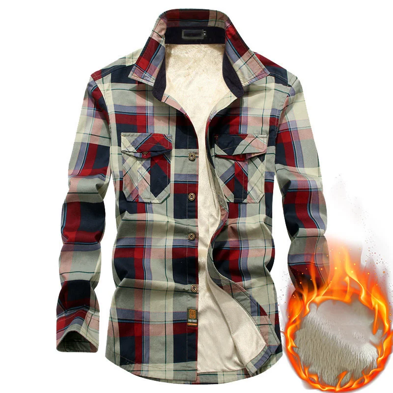 Autumn Winter Shirts for Men Fleece Thick Warm Mens Shirts Pure Cotton