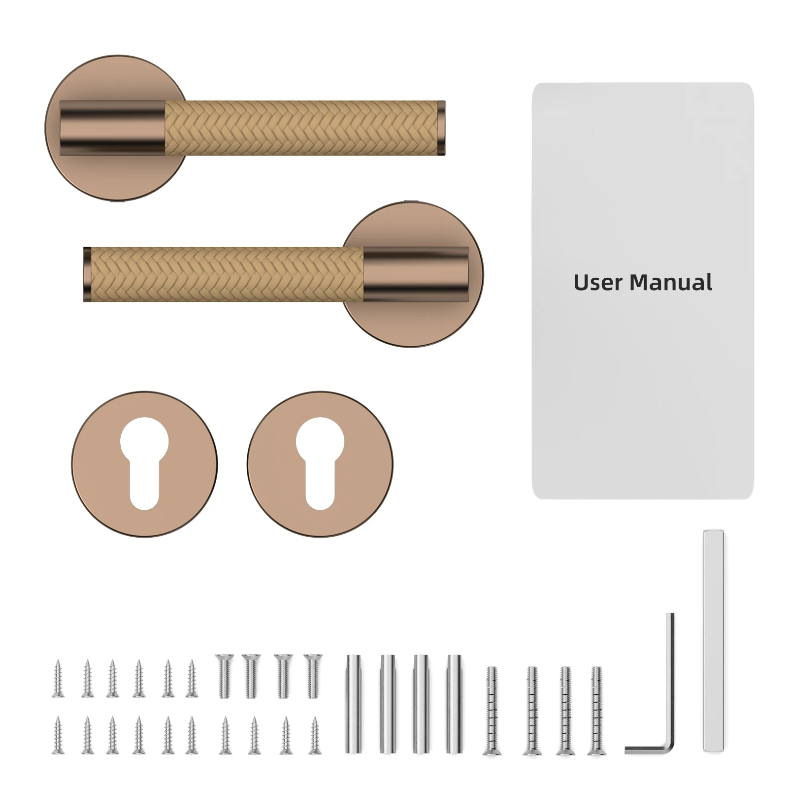 Viladepot Privacy Door Handle Leather Texture Lever Bedroom Bathroom Passage Zinc Alloy Door Lock Without Lock Cylinder
