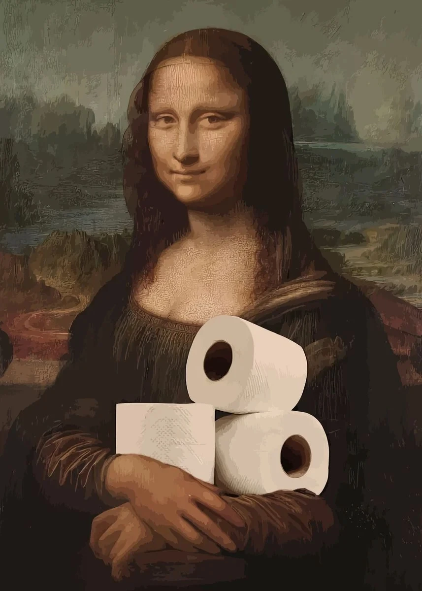 Poster Divertente Mona Lisa Con Carta Igienica E Naso A Gesto
