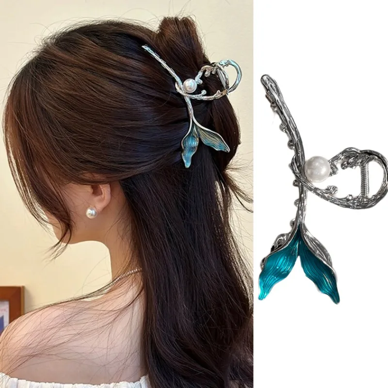 

Металлический зажим для волос в форме рыбьего хвоста, с жемчугом