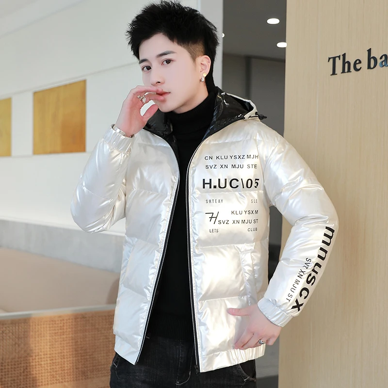 New 2023 Autumn Winter Glossy Hooded Cotton-Padded Jackets Men's Casual Waterproof Thicken Parkas Outwear Slim Shiny Warm Coats