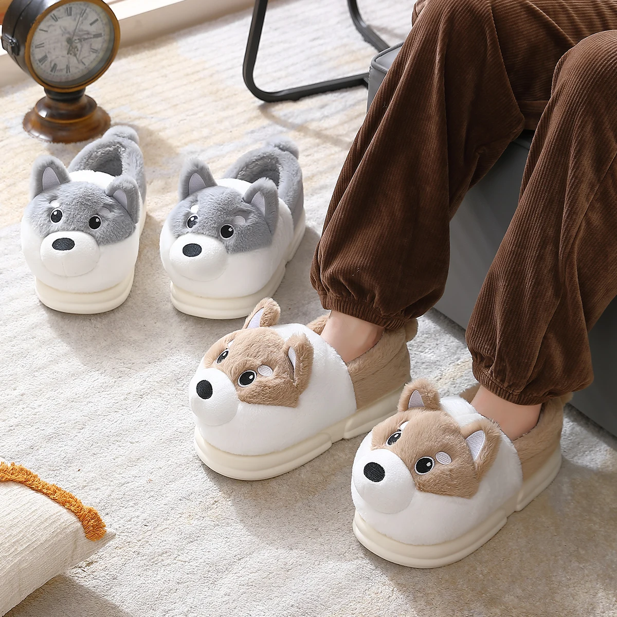 Women Men Cotton Shoe Slipper Winter Warm Husky Shoe Lining Plush Indoor Couple Slides Platform High Top Snow Boots Home Slipper 6