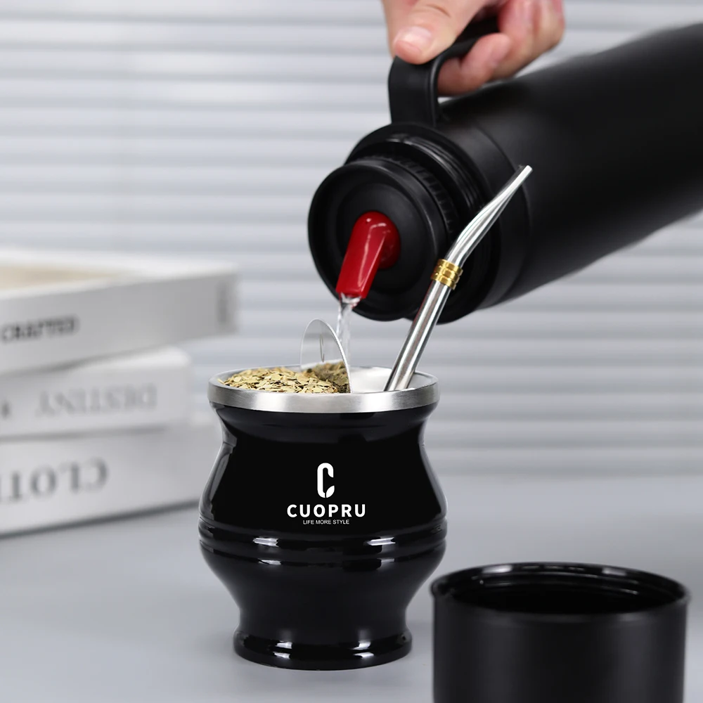 무광 블랙 진공 단열 병, Yerba 메이트, 커피, 차, 물, 33.8 oz 스테인레스 스틸 보온 병 플라스크, 넓은 입