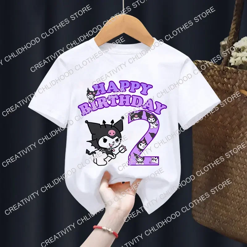 Sanrio Kuromi T-shirt Birthday Number 3-12 Kawaii T Shirt Anime Manga Cartoons Children Casual Clothes T Shirts Kid Girl Boy Top 3