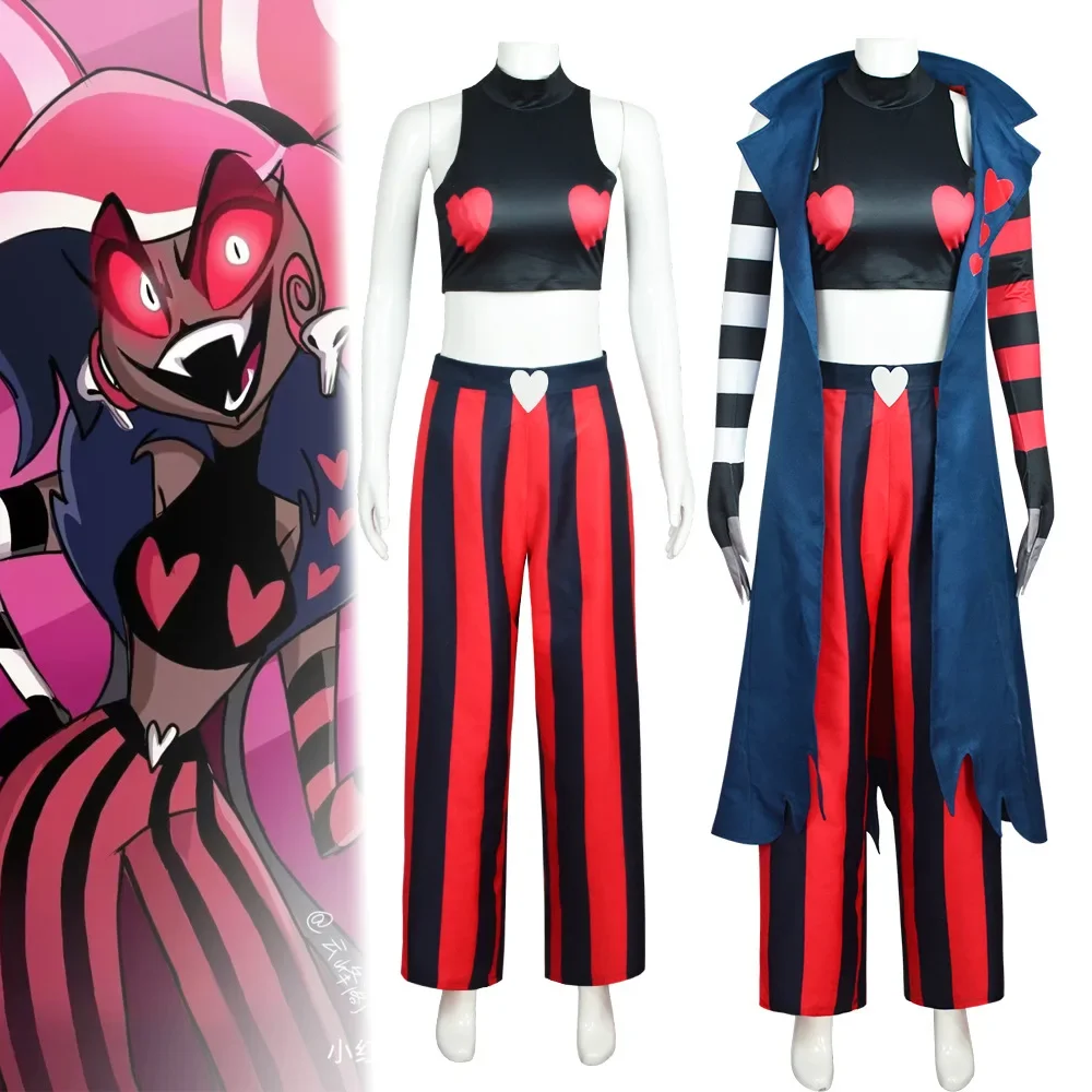 

Anime Hazbin Velvet Cosplay Costume Uniform Cosplay Hotel Fashion Icon Sexy Red Black Stripes Woman Halloween Party Cosplay Sui