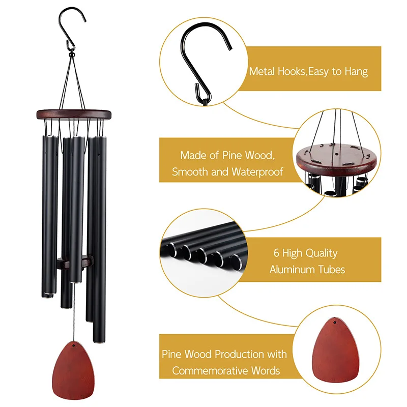 Windchime Aluminum Windbell 6 Tubes Chimes Home decoration Craft Outdoor Garden Patio Notes Zen Meditation