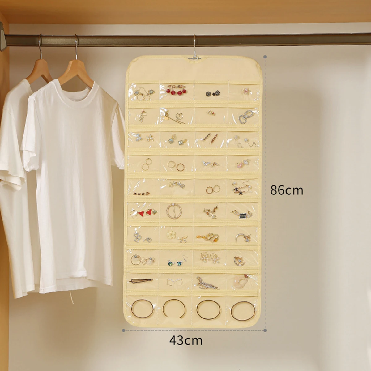 Jewelry Hanging Storage Bag Business Membership Card Organizer Sundries Necklace Earrings Storage Pocket 80 Grids Double-Sided