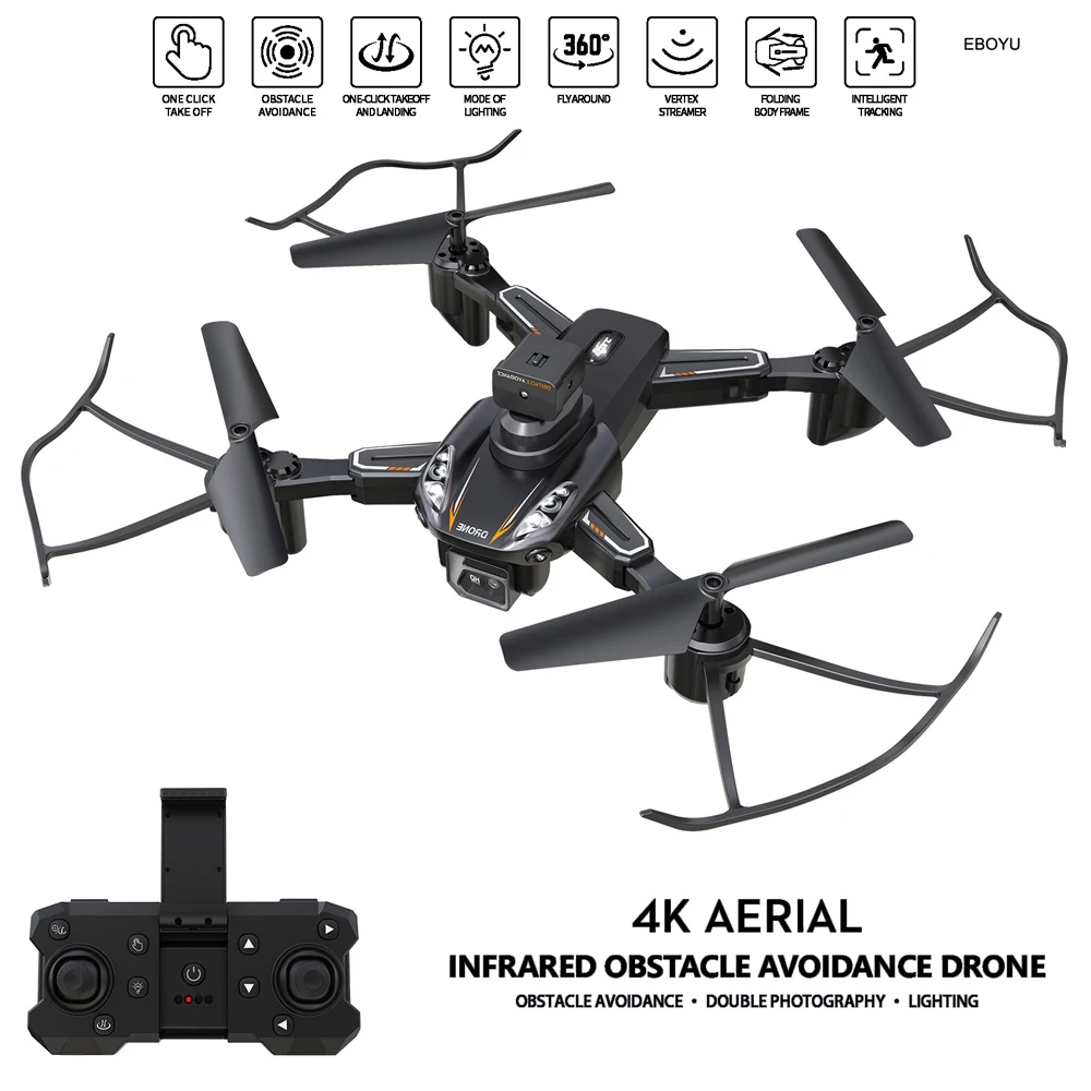

EBOYU CD479 RC Drone with 4 sides Avoid Obstacle WiFi FPV 4K Dual Cams Optical Flow Altitude Hold Return RC Quadcopter Drone RTF