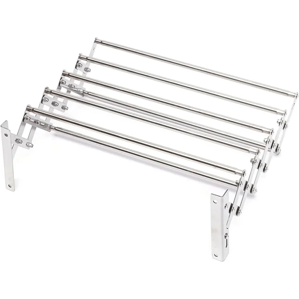 Drying Rack Wall Mounted Stainless Steel Wall Dryer Foldable Drying Rack with 5-Rods Metal Towel for Bathroom