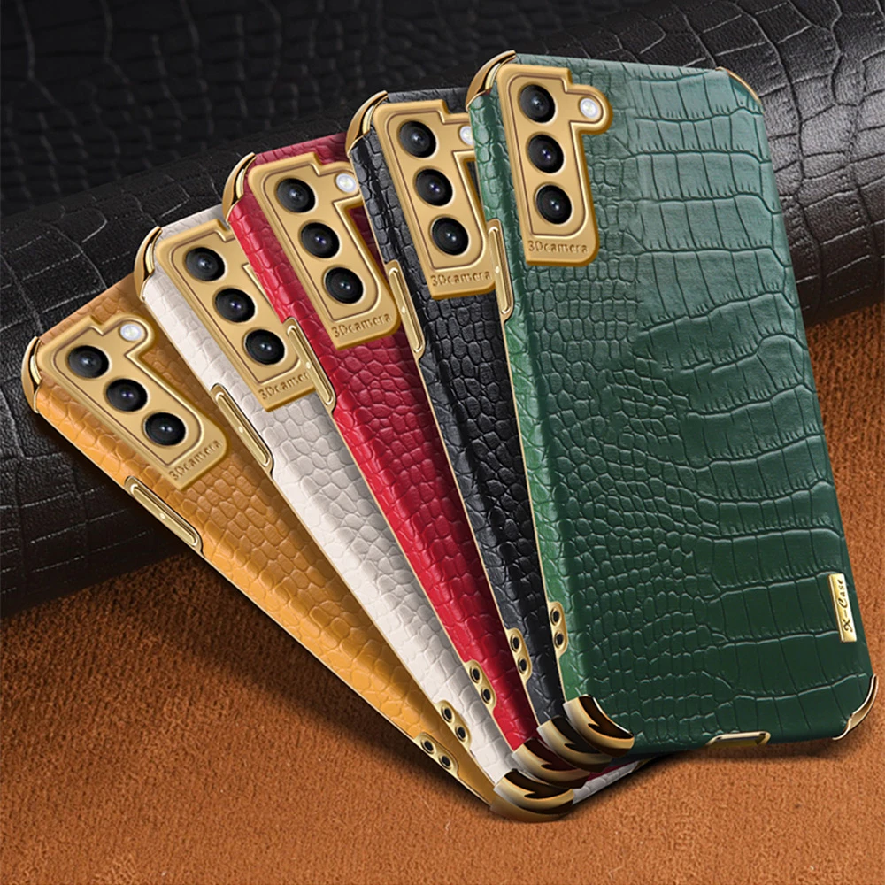 galaxy s22 ultra silicone case Luxury Crocodile Leather Mobile Phone Case For Samsung Galaxy S20 S21 S22 Plus FE Note 20 Ultra Cover Fashion Metal Shell Bumper galaxy s22 ultra silicone case